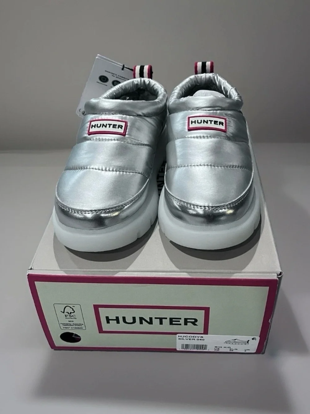 Hunter Kids Codys Silver Metallic Slip On Shoes Big Kid US 4 EU 36 NWT